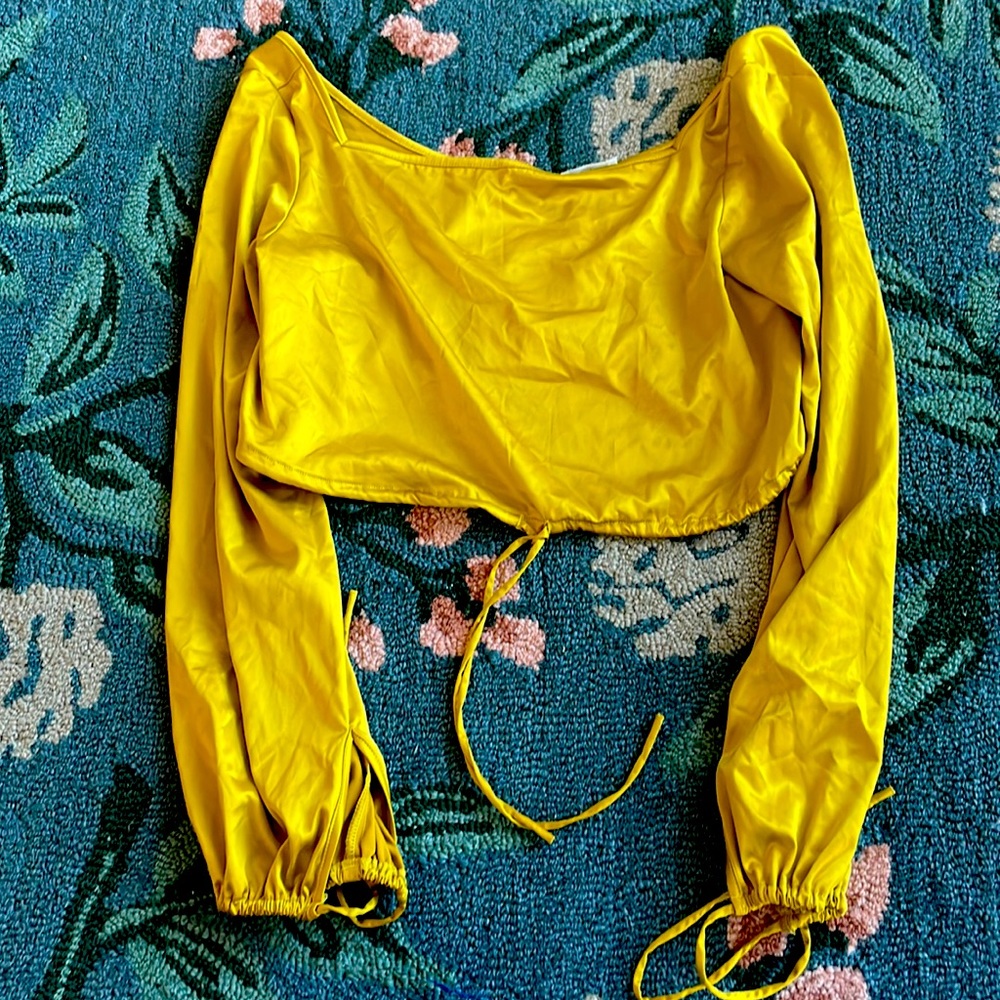 Free People Silk Golden Chartreuse Crop Top